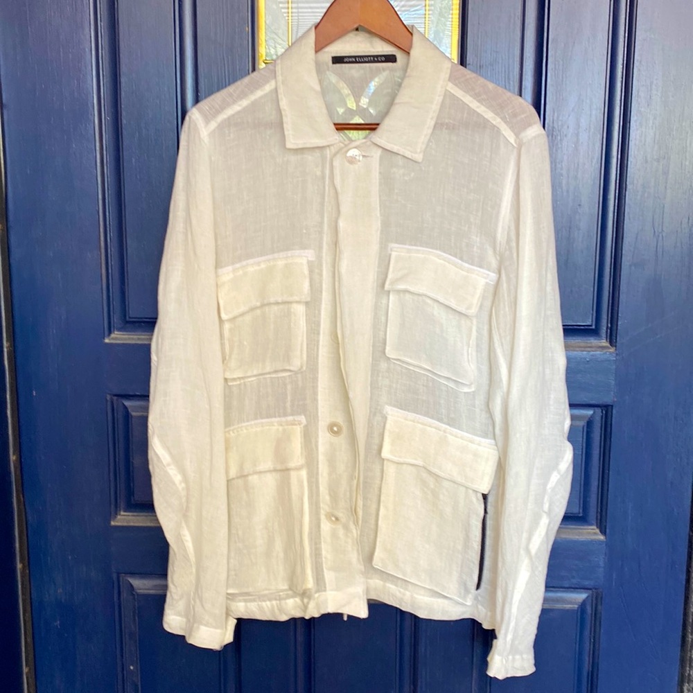 John Elliott TRAP SHOOT White LINEN Shirt Pockets Details Euro summer essential